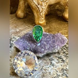 Silver Teardrop Aqua Green Stone Ring
